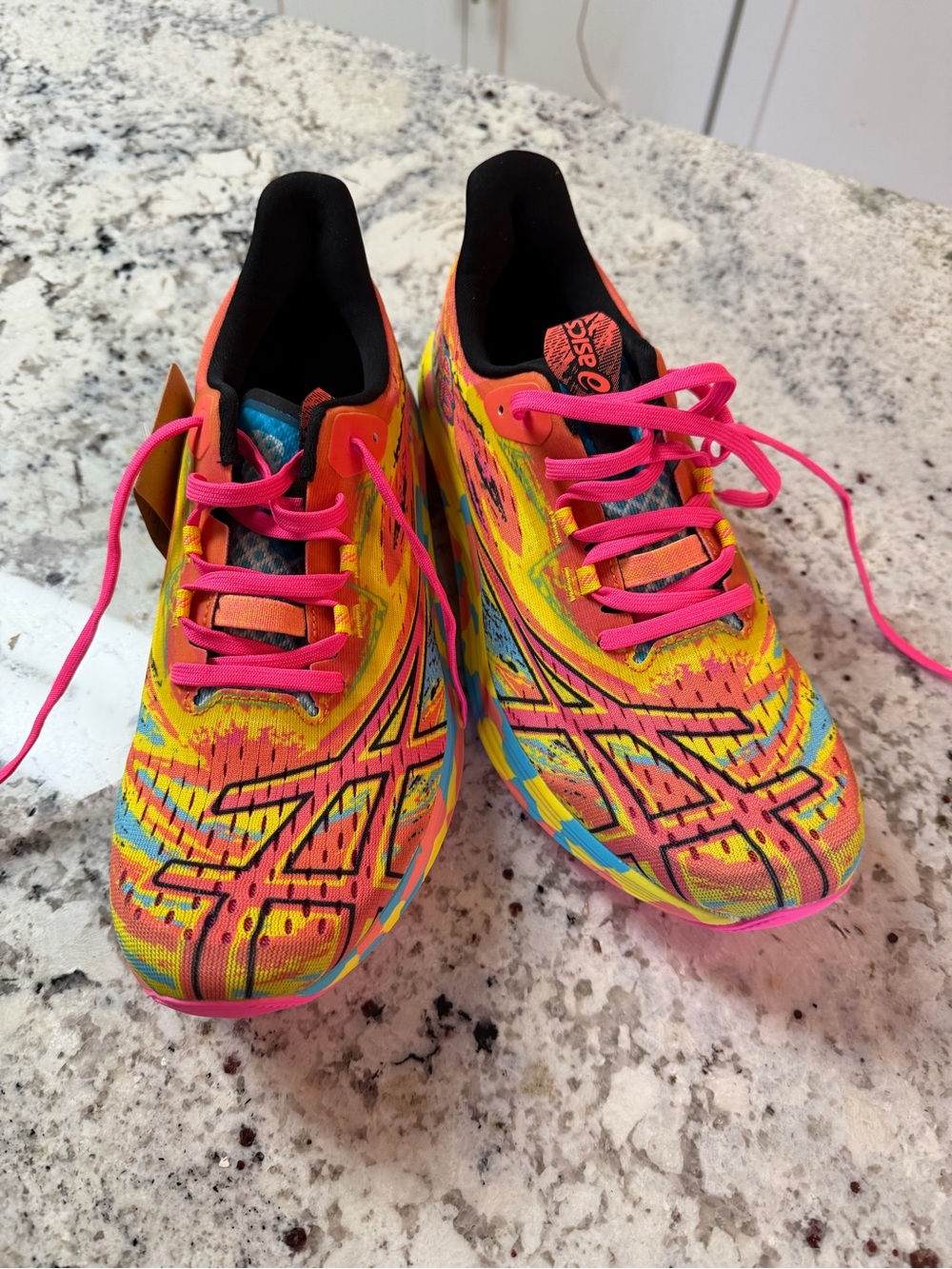 ASICS Bright Yellow Multi-Color Running Shoes with Pink Laces